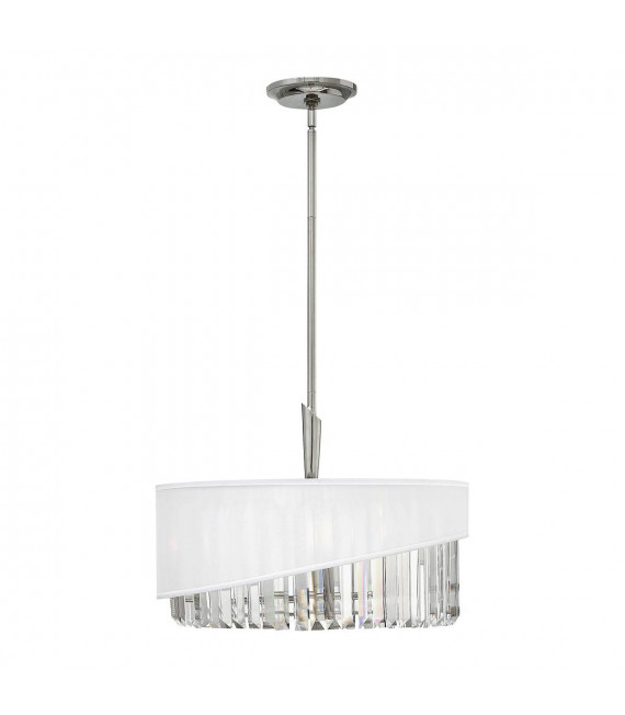 Lámpara colgante Gigi, níquel pulido, cristal, organza blanca, 3 luces
