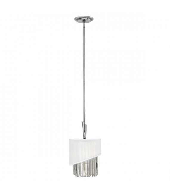 Lampada a sospensione Gigi, nichel lucido, cristallo, organza bianca