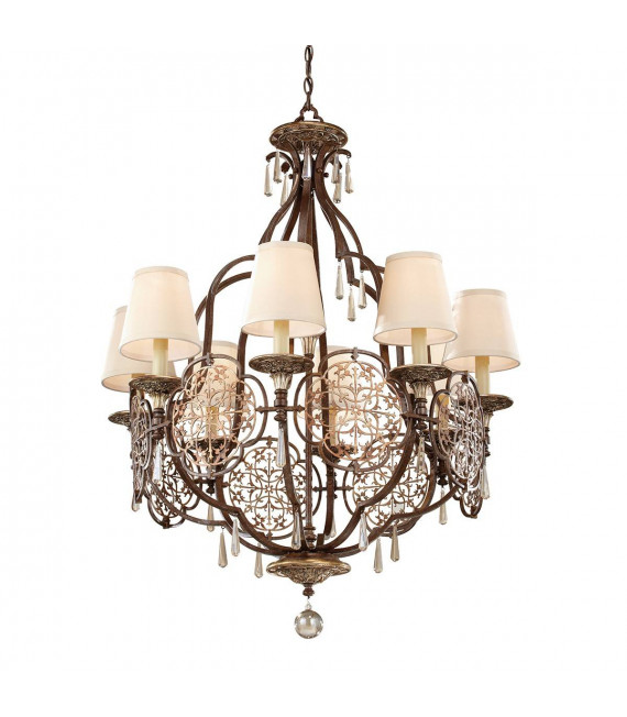 Lampada a sospensione Marcella, bronzo ossidato e oro, 4 lampadine