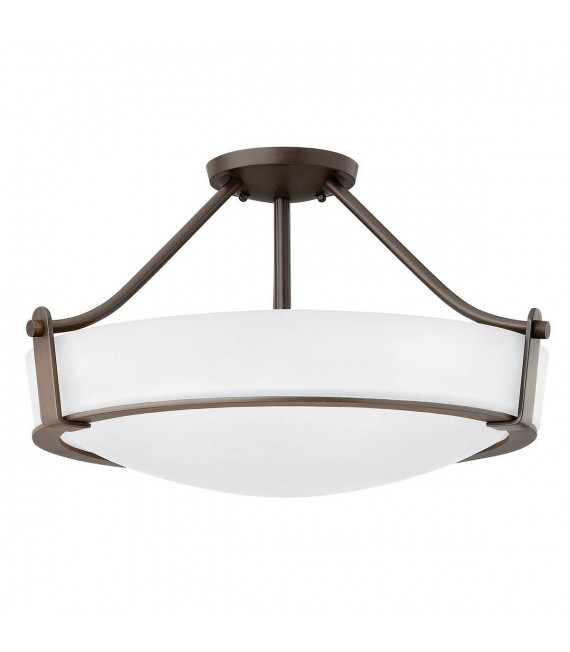 Lampada semi-plafoniera Hathaway, bronzo invecchiato, vetro opale