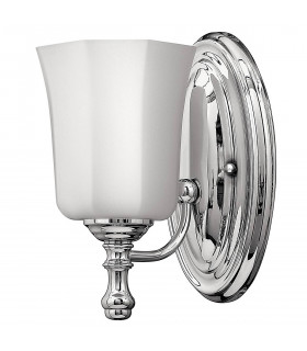 Lámpara de pared Shelly, cromo pulido, vidrio blanco, LED