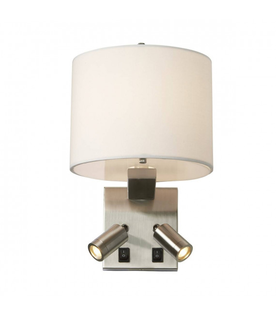Lampada da parete Belmont, nichel spazzolato, paralume bianco, 2 LED e lampadina E14