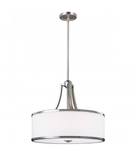 Lampada a sospensione Prospect Park, nichel satinato, cromo, vetro opale, 4 luci