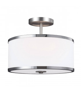Lampada da soffitto Prospect Park, nichel satinato, cromo, vetro opale, 2 luci