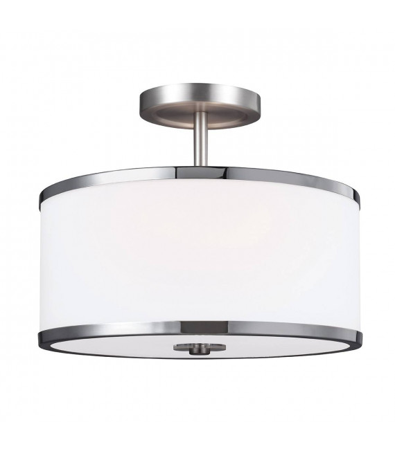 Lampada da soffitto Prospect Park, nichel satinato, cromo, vetro opale, 2 luci