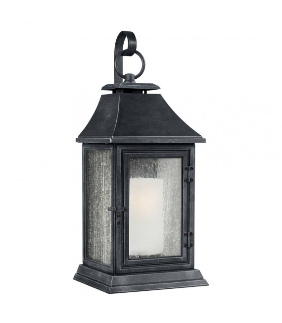 Lámpara de pared Shepherd, zinc oscuro y vidrio, grande