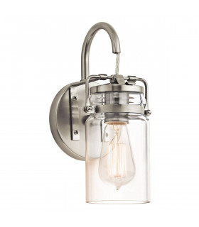 Brinley Wandleuchte, Nickel gebürstet, Glas