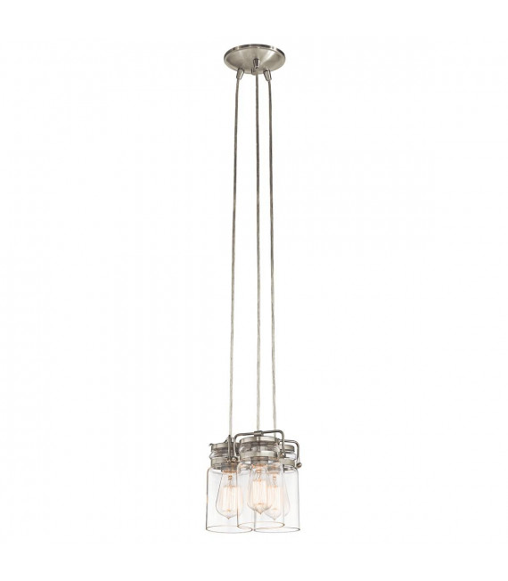 Lampada a sospensione Brinley, nichel spazzolato, vetro, 3 luci