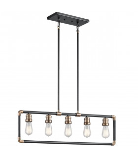 Lampadario Imahn, ottone naturale e nero, 5 luci