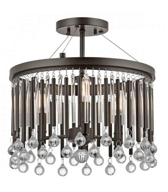 Piper Semi-Deckenleuchte, Espresso-Metall, Glas, 3 Lichter