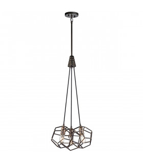 Rocklyn Pendelleuchte, Rohstahl, Messing, 3 Leuchten