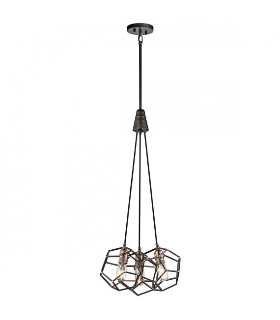 Lámpara colgante Rocklyn, acero crudo, latón, 3 luces
