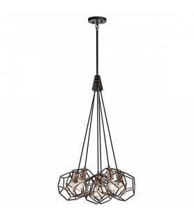 Lámpara colgante Rocklyn, acero crudo, latón, 6 luces