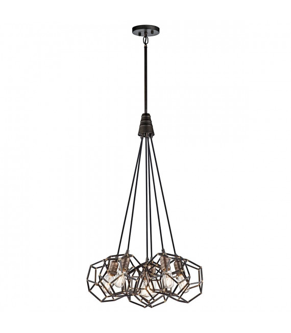 Rocklyn Pendelleuchte, Rohstahl, Messing, 6 Leuchten