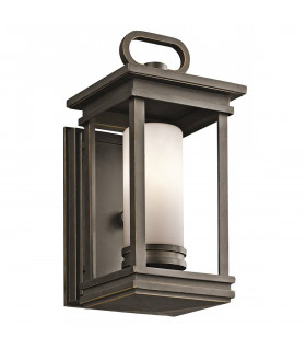 Aplique de exterior South Hope, 30 cm, bronce frotado, vidrio opal