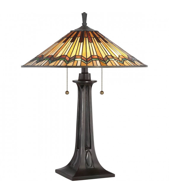 Lampada da tavolo Alcott, bronzo dorato, vetro tiffany