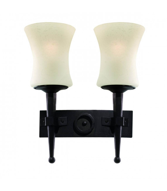 Lampada da parete 2 lampadine Cartwheel, in ferro battuto nero e vetro scavo