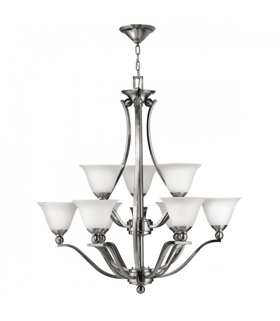 Bolla Pendelleuchte, gebürstetes Nickel und Glas, 3 Glühbirnen