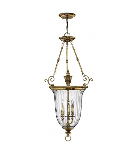 Plafoniera Cambridge, ottone e vetro, 3 lampadine