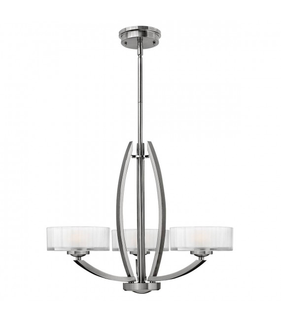 Lampada a sospensione Meridian, nichel spazzolato e vetro, 3 lampadine