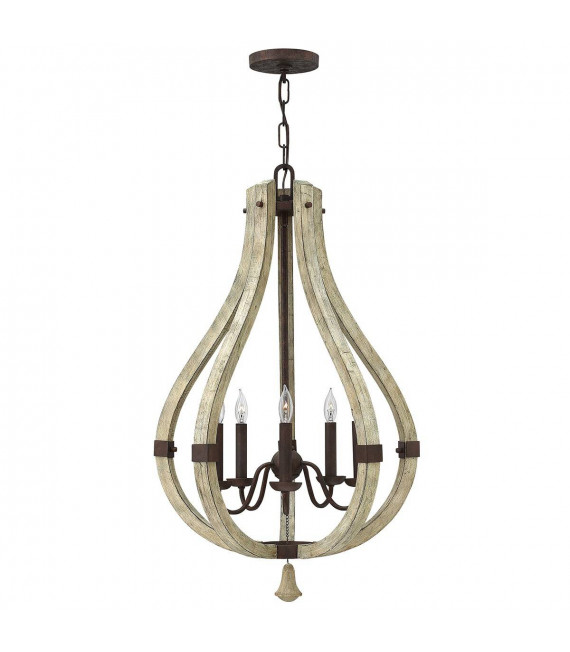 Lampada a sospensione centrocampo, ferro e legno, 3 lampadine