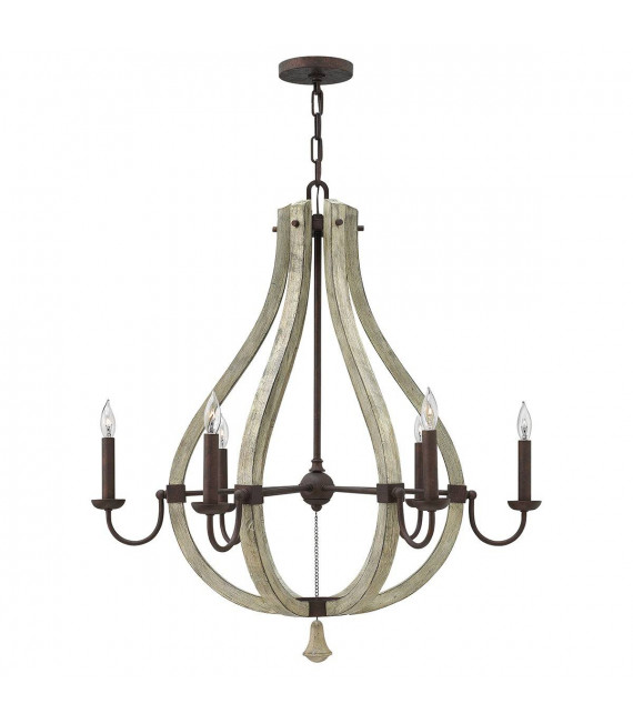 Lampada a sospensione Middlefield, ferro e legno, 5 lampadine