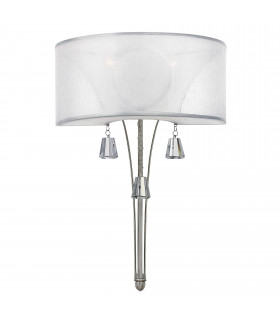 Lampada a sospensione Mime, nichel spazzolato e cristallo, 3 lampadine