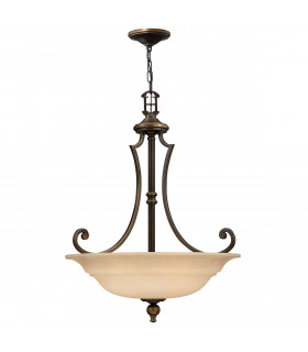 Plymouth Pendelleuchte, gealterte Bronze und Braunglas, 2 Glühbirnen