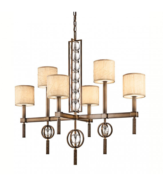 Colgante celestial, bronce y cristal, 3 bombillas.