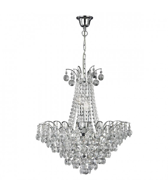 Pendelleuchte 6 Lampen Limoges, in Chrom und Kristall