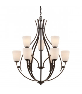 Lámpara colgante Chantilly, bronce paladio y cristal opal, 5 bombillas