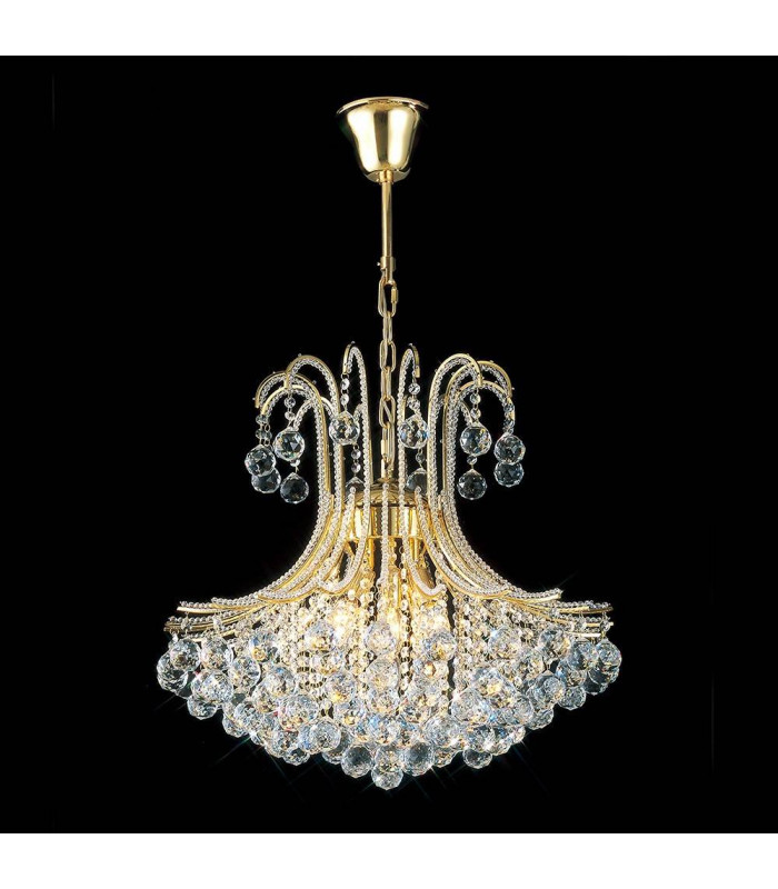 Bask lámpara colgante redonda 6 bombillas oro / cristal