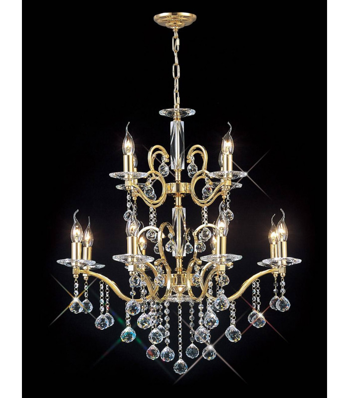 Zinta 2 Tier 12 Lámpara colgante oro / bombillas de cristal (Requiere ensamblaje)
