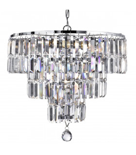 Lámpara colgante Empire de 5 luces, en cromo y cristal
