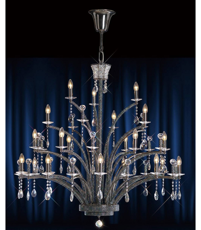 Lámpara colgante Orleto 21 Bombilla cromo / cristal negro (Requiere ensamblaje)