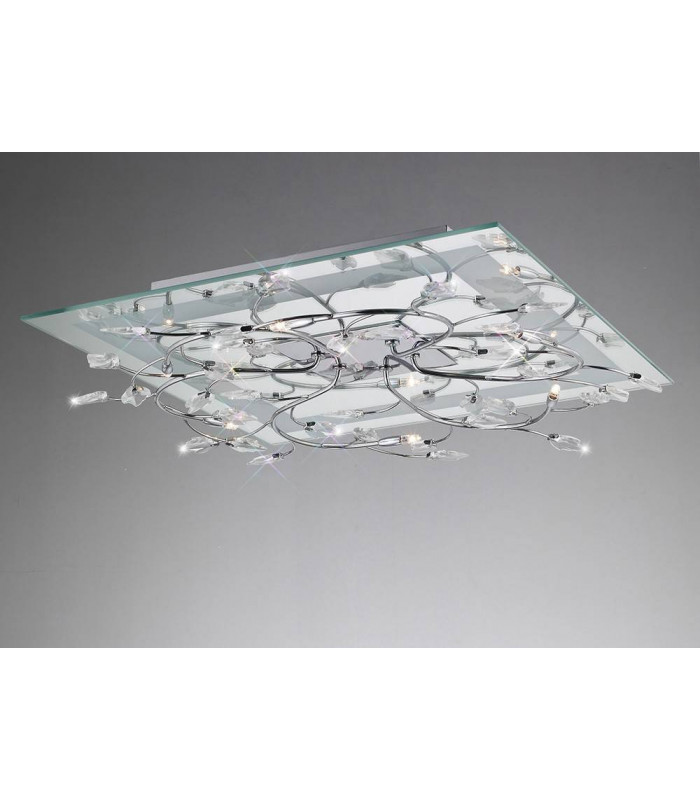 Plafón cuadrado Aurora 6 Bombillas con LEDs RGB cromo pulido / cristal