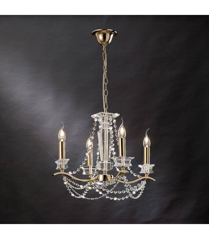 Colgante Nydia de 4 luces en oro / cristal