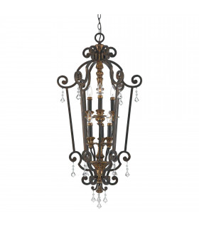 Colgante Marquette, bronce y cristal, 6 bombillas.