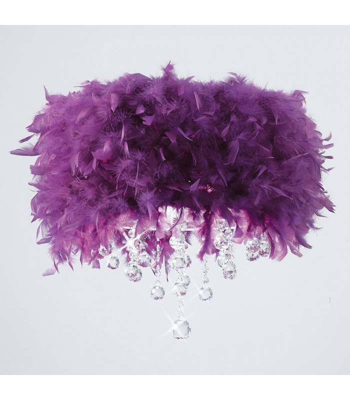 Lámpara de techo ibis con pantalla de plumas violeta 3 bombillas de cromo pulido / cristal