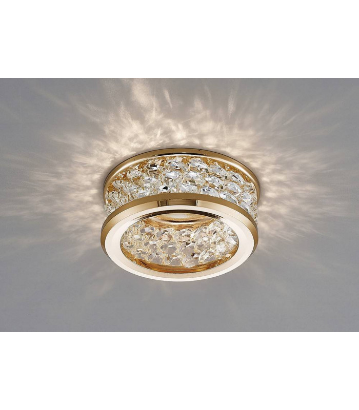 Downlight Dante GU10 con 3 niveles de cuentas de cristal dorado / transparente
