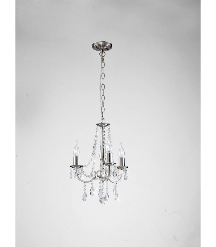 Colgante Kyra 3 bombillas níquel satinado / cristal