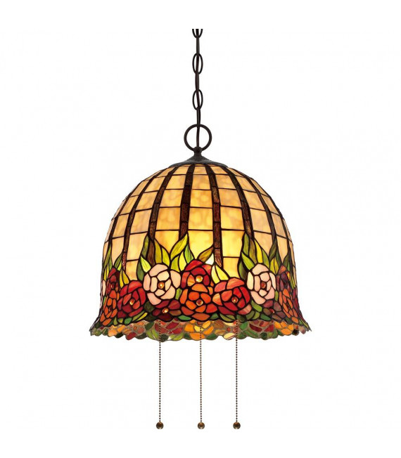 Lampada da soffitto Dragonfly, bronzo e vetro tiffany