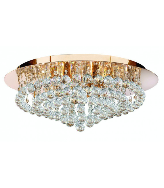 Lampada da soffitto 8 lampadine Hanna, in oro e cristallo
