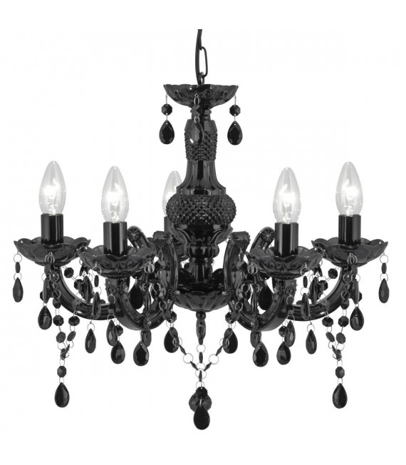 Lámpara colgante Marie-Thérèse de 5 luces, en cromo, acrílico y vidrio, negro