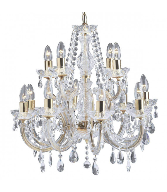Lámpara colgante Marie-Thérèse de 12 luces, en latón antiguo y cristal