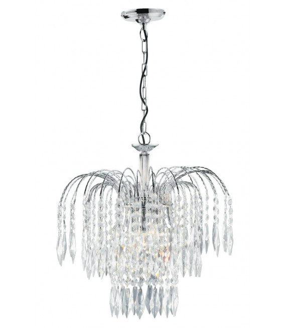 3-Licht-Wasserfall-Pendelleuchte aus Chrom und Kristall