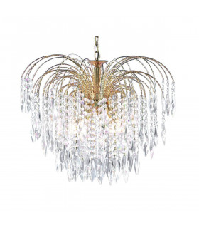 Colgante Waterfall de 5 luces en oro y cristal.