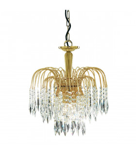 Colgante de 3 luces en cascada en oro y cristal