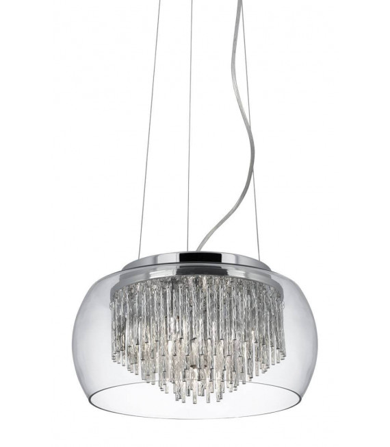 Lampada a sospensione 4 lampadine Curva, in cromo, alluminio e vetro