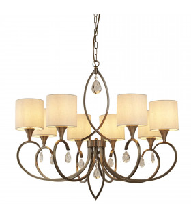 Lampada a sospensione Alberto, ottone antico e cristallo, 5 lampadine